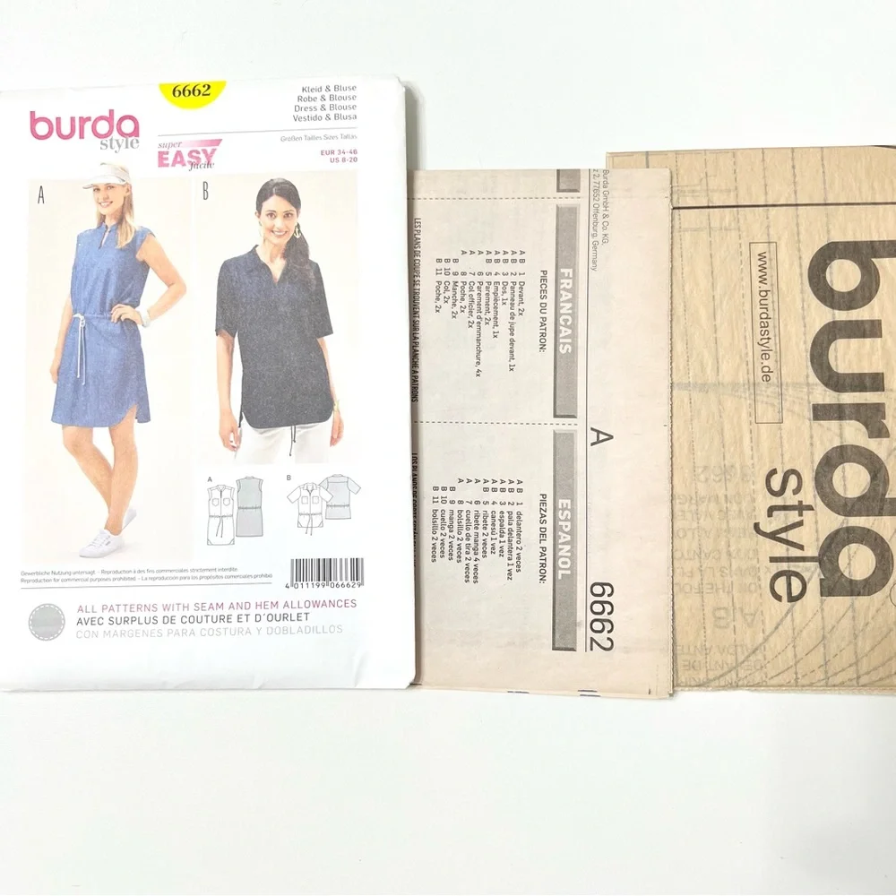 Burda 6662 Dress & Blouse Sewing Pattern | Easy | Sizes 8–20
